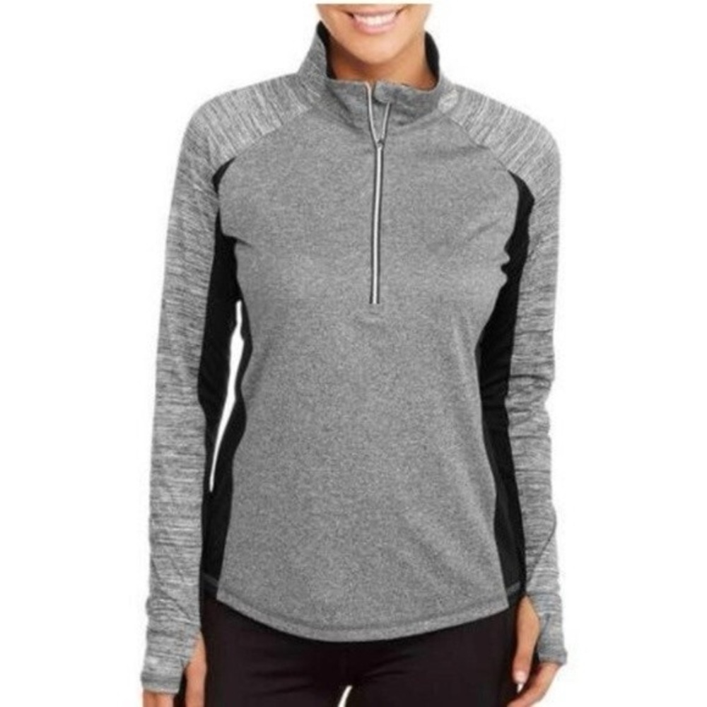 Danskin Now Grey & Black Semi Fitted Quarter Zip Pullover